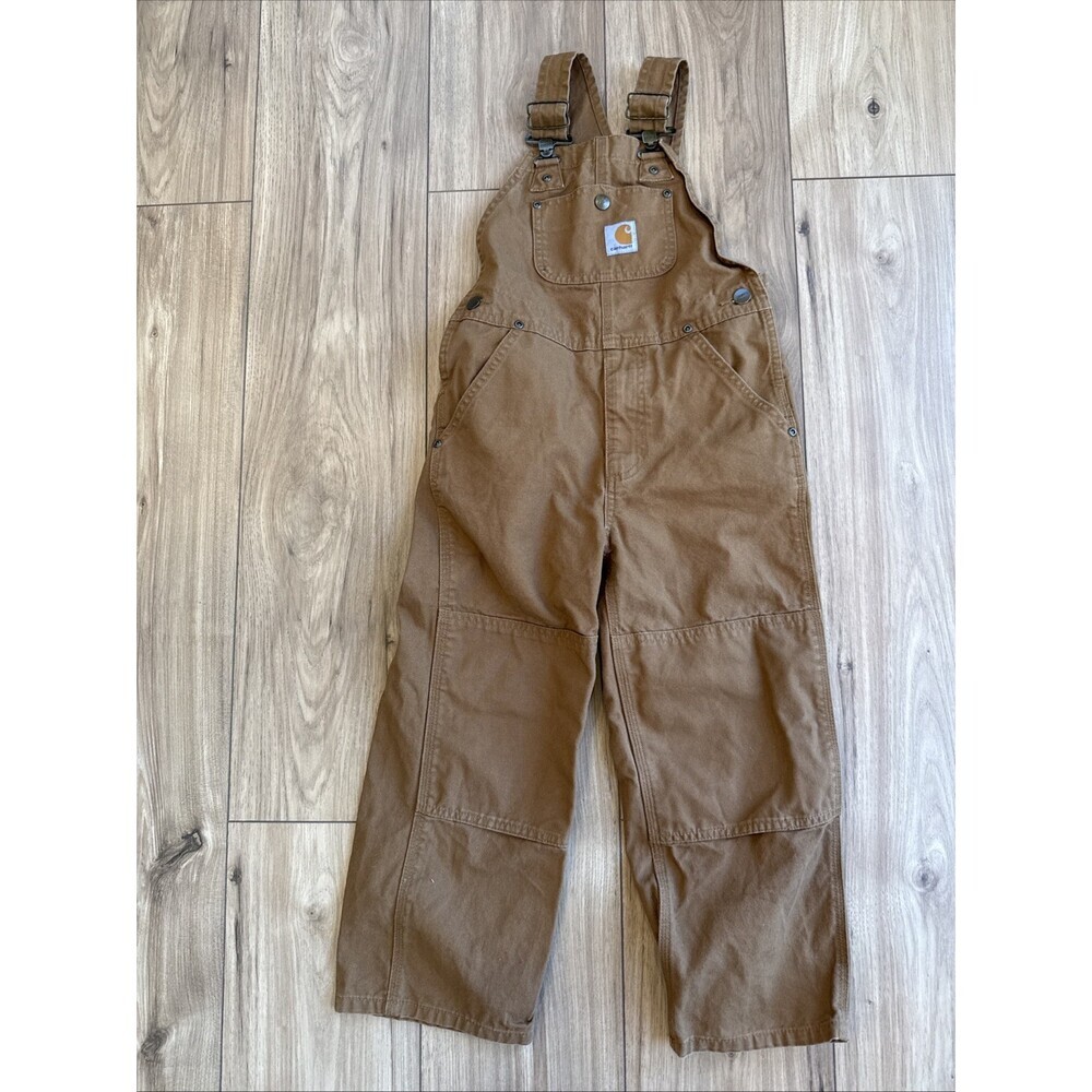 Carhartt Duck Washed Brown Bib Overalls Kids Size 6 Reinforced Knees Adjustable